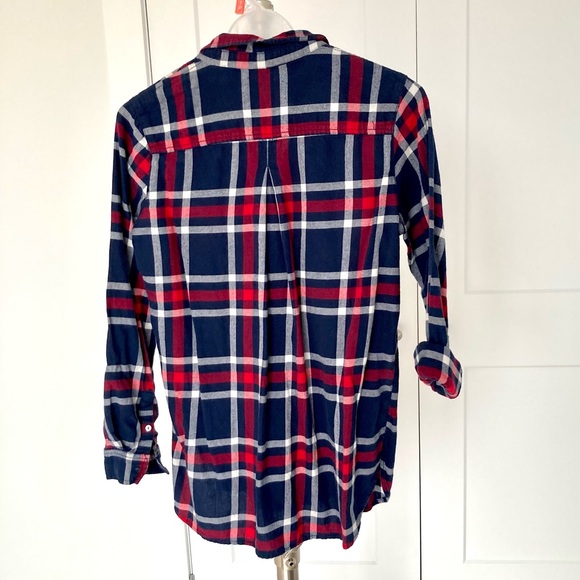 Womens Classic Long-Sleeve Light Plaid Flannel Shirt - Red-White-Blue - US 4 - Picture 2 of 6